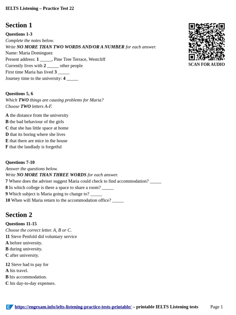 IELTS Listening Practice Test 22 | PDF | International English Language ...