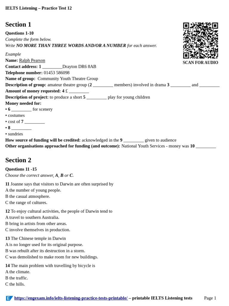 IELTS Listening Practice Test | PDF | International English Language ...