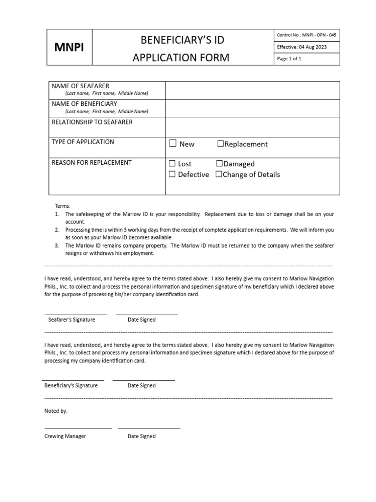 045 - Beneficiary's ID Application Form Rev 2.00 | PDF