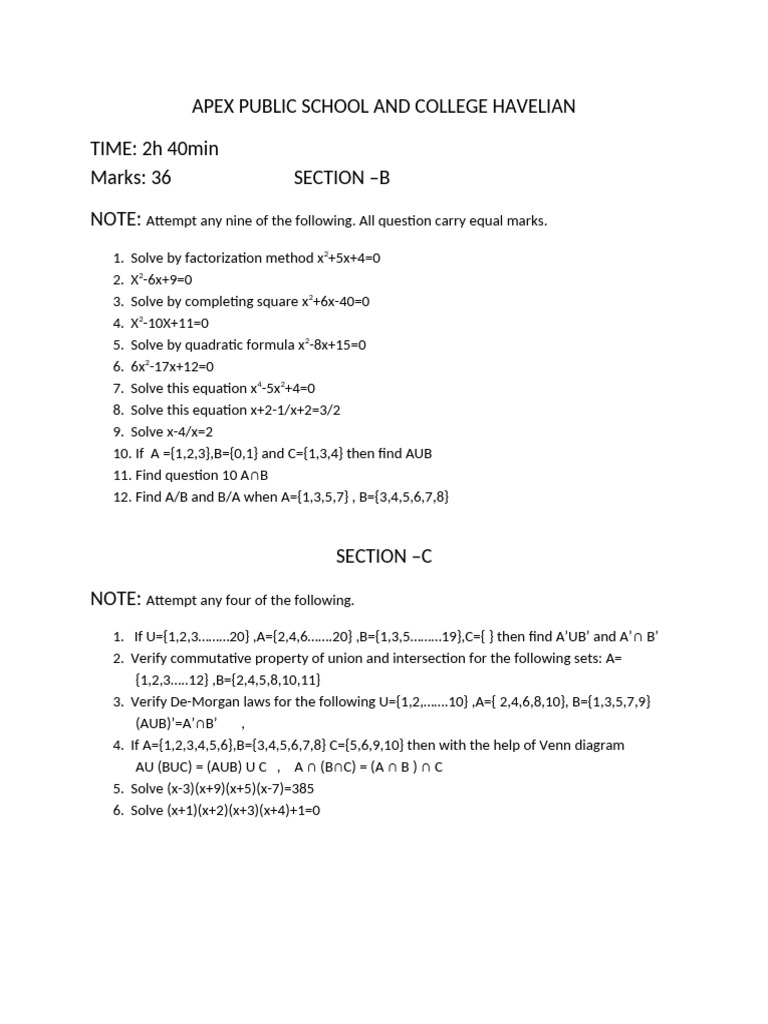 APEX School Math Exam Solutions | PDF