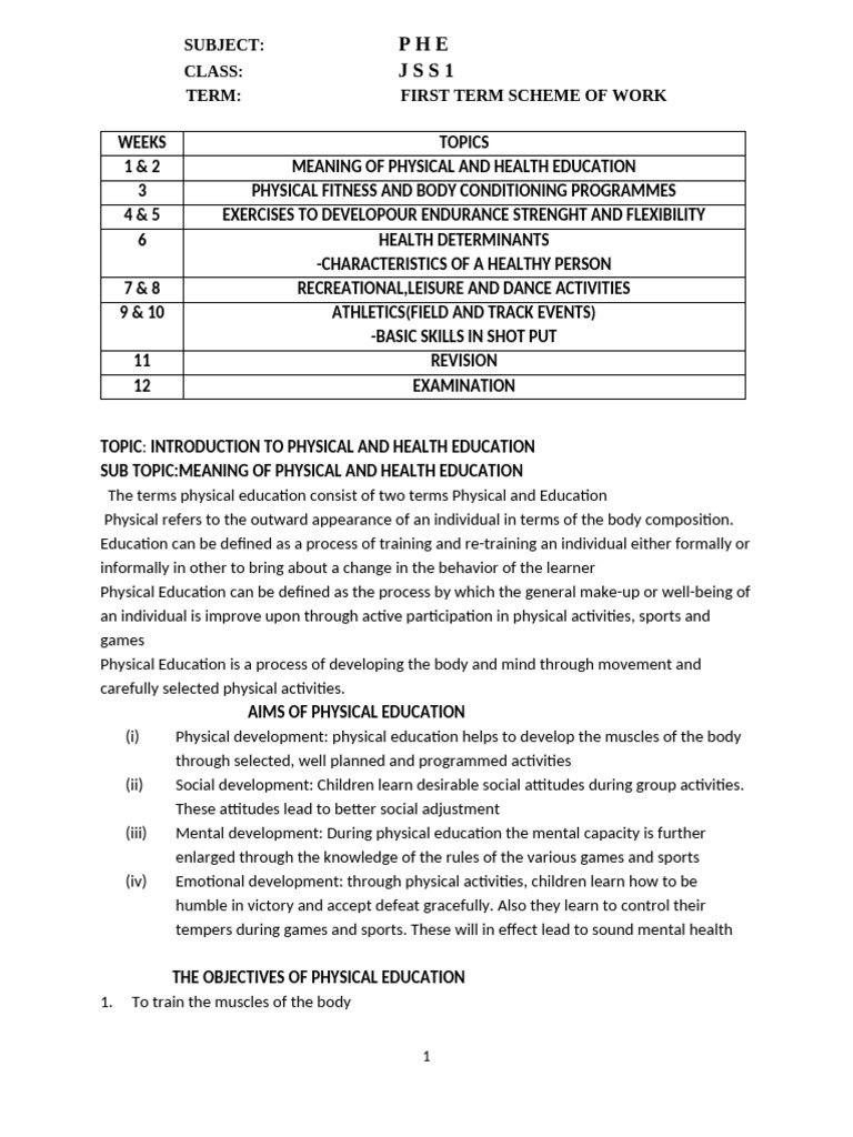 First Term Physical and Health Education Plan | PDF | Physical Fitness ...