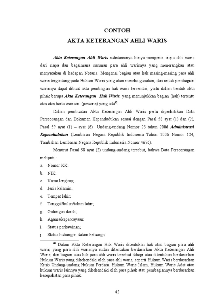 Contoh Surat Pernyataan Ahli Waris Detil Gambar Online