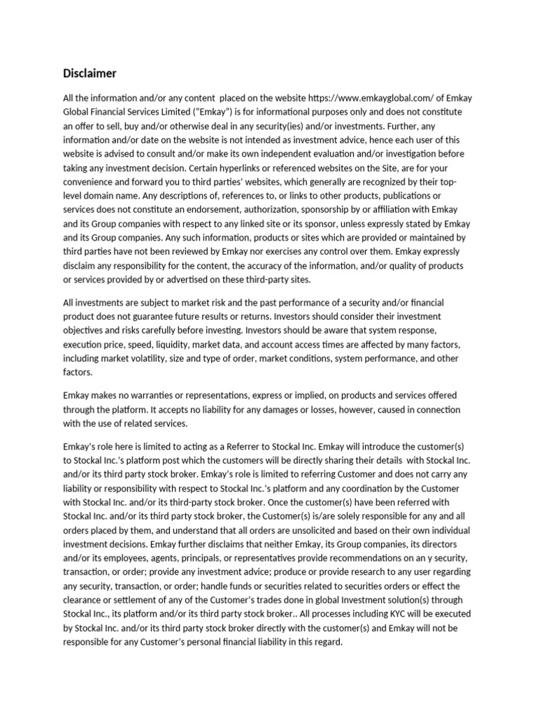 Disclaimer Template EmkayGroup 19-10-2020v2 | PDF | Legal Liability ...