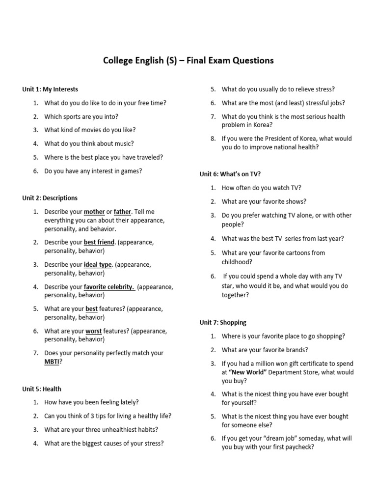 College English Final Exam Questions | PDF | Chess Openings | Chess