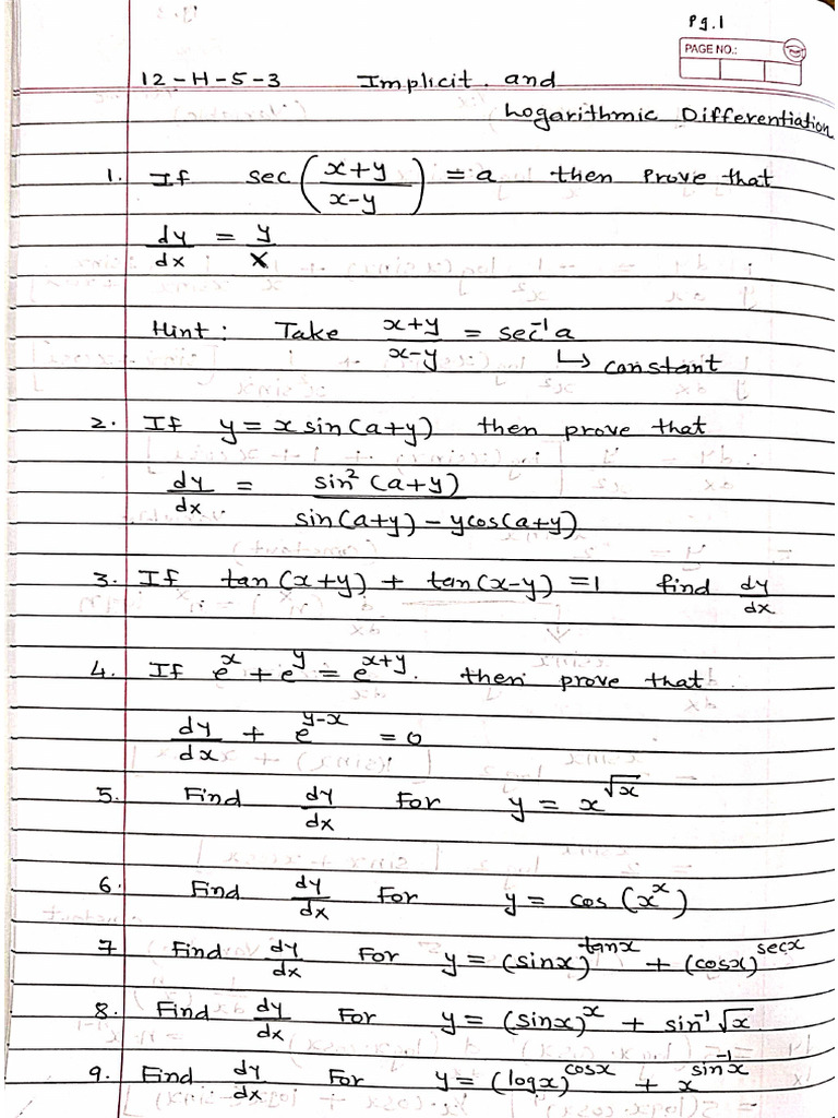 12-H-5-3 Implicit and Logarithmic Differentiation | PDF