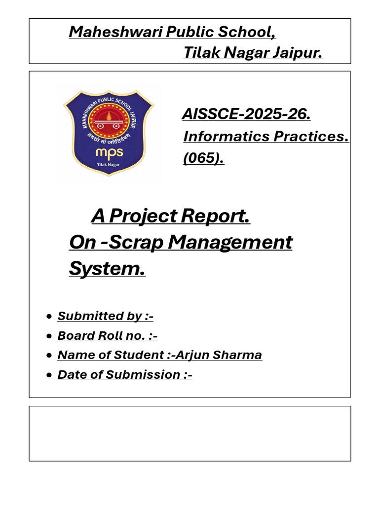 Scrap Management System Project Report | PDF | Computing