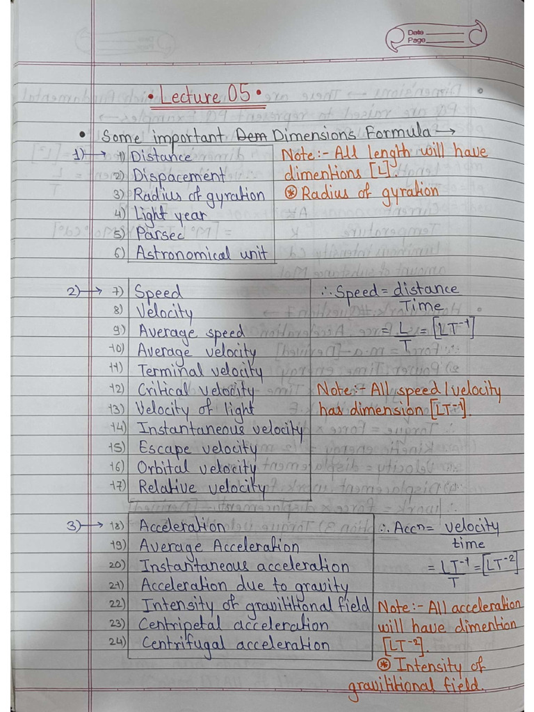 Dimensions Class Notes (PW) | PDF