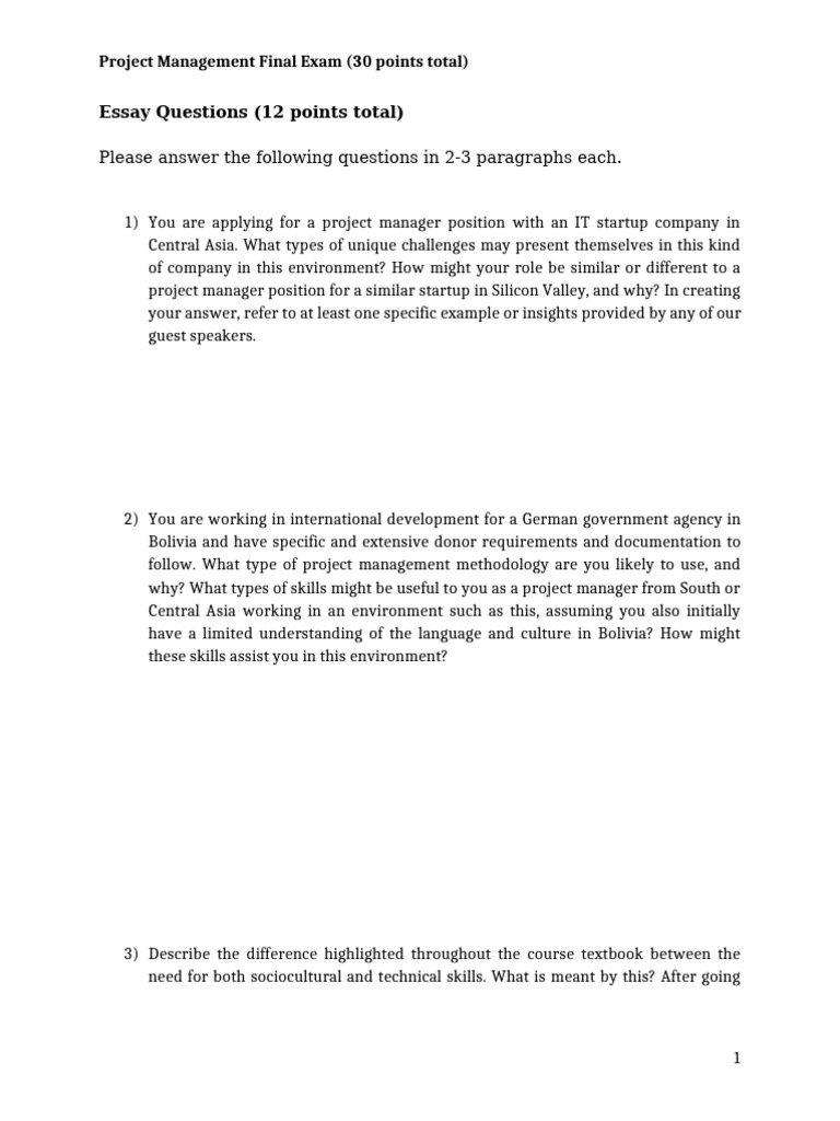Project Management Final Exam Guide | PDF
