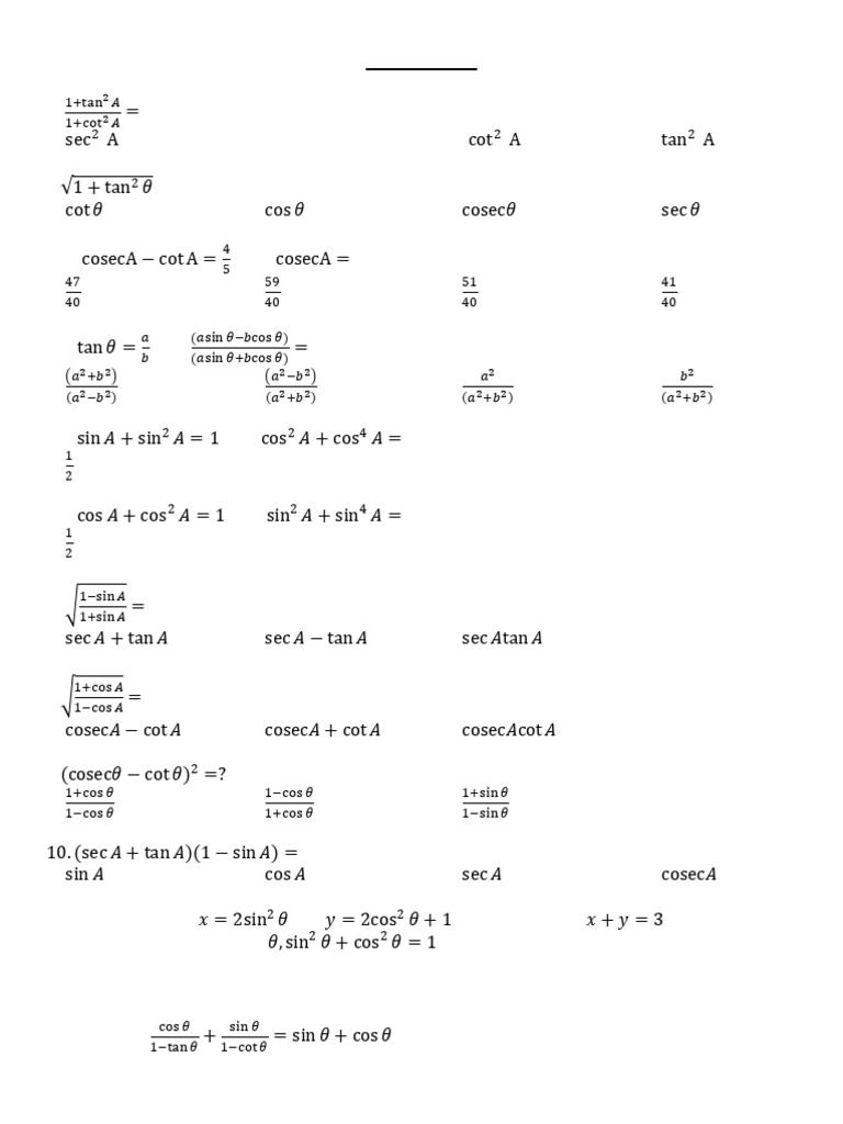 Trigonometry Worksheet for Class X | PDF | Chess Theory | Chess