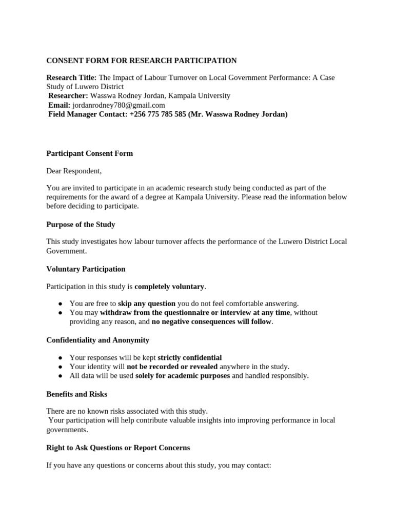 Consent Form for Labour Turnover Study | PDF | Employee Retention ...