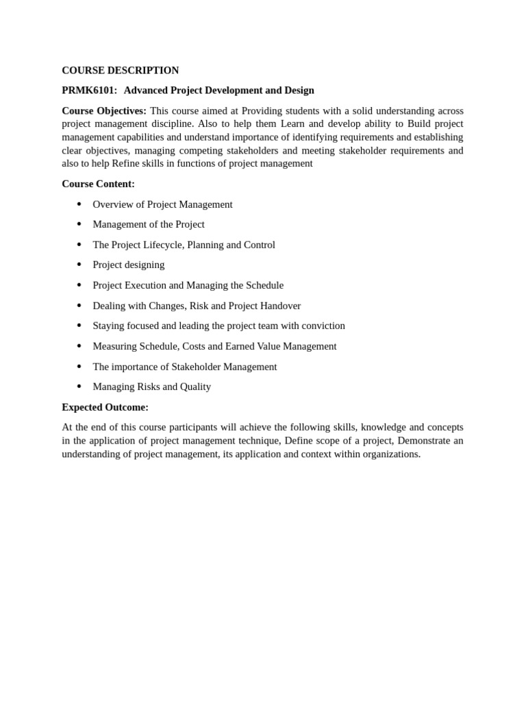 Advanced Project Management Course | PDF