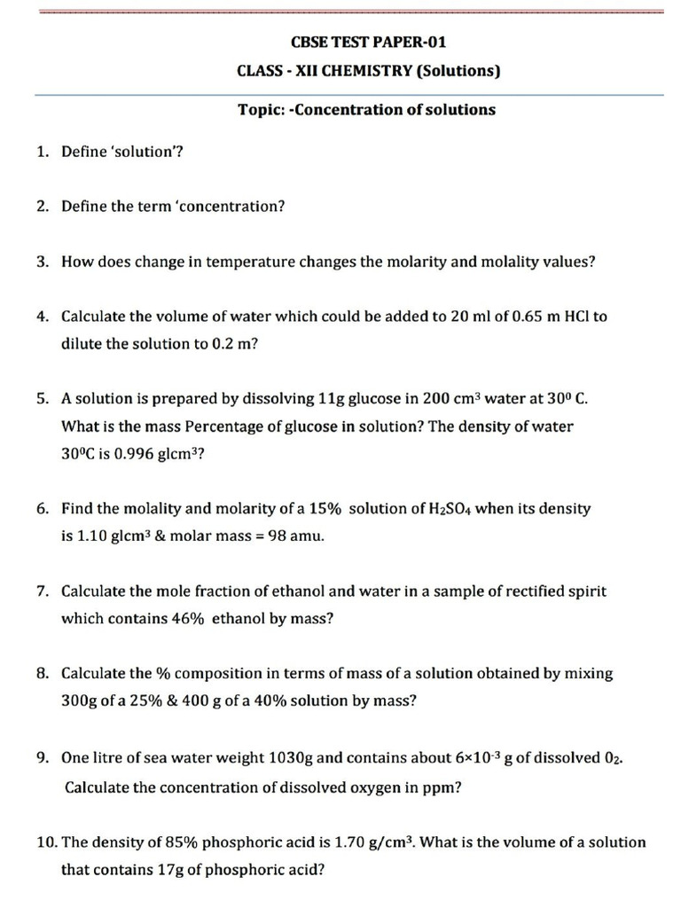 Solutions Worksheet | PDF