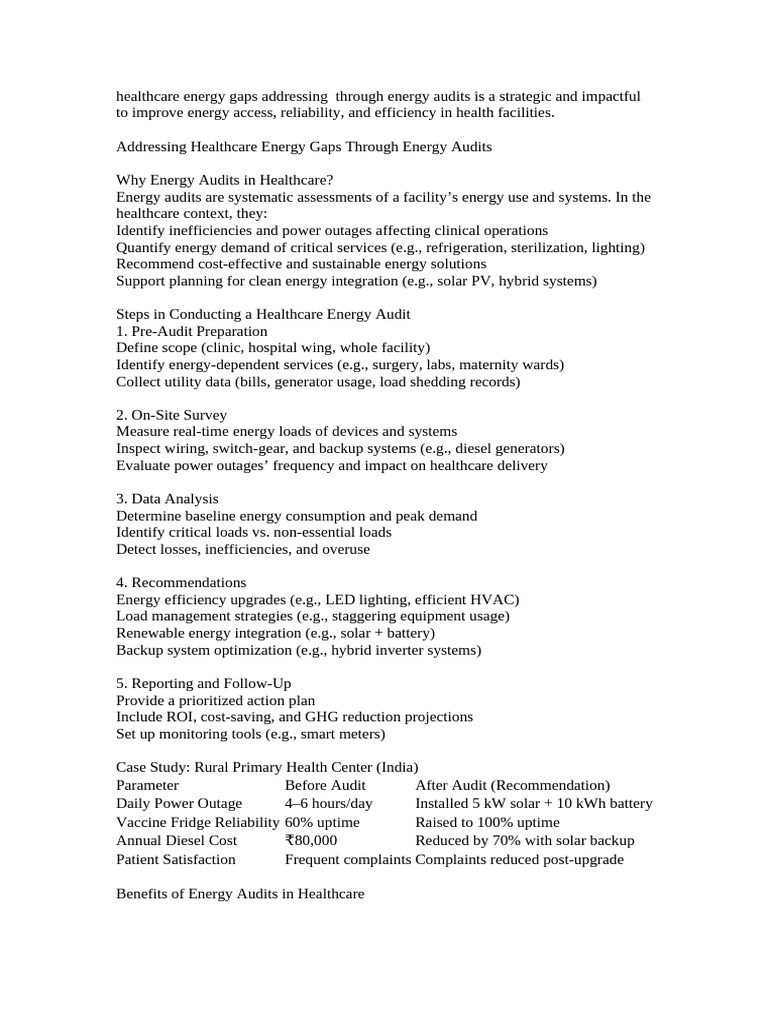 Energy Audits for Healthcare Efficiency | PDF | Efficient Energy Use ...