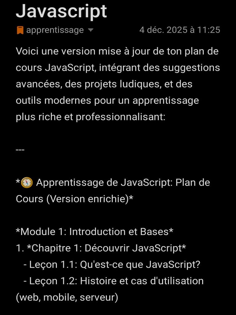 Plan de Cours JavaScript Enrichi | PDF | JavaScript | Programmation web