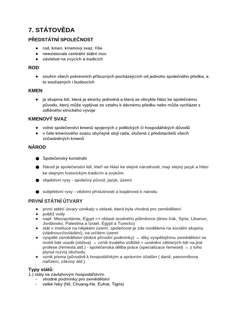 7) Statoveda - Vznik Statu, Teorie Statu, Typologie Statu | PDF