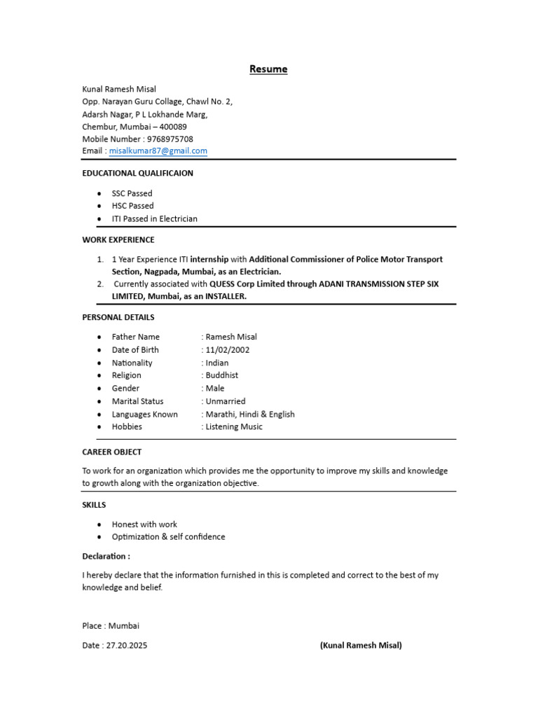 Kunal CV | PDF