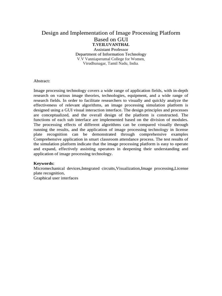 Design and Implementation of Image Processing Plat | PDF