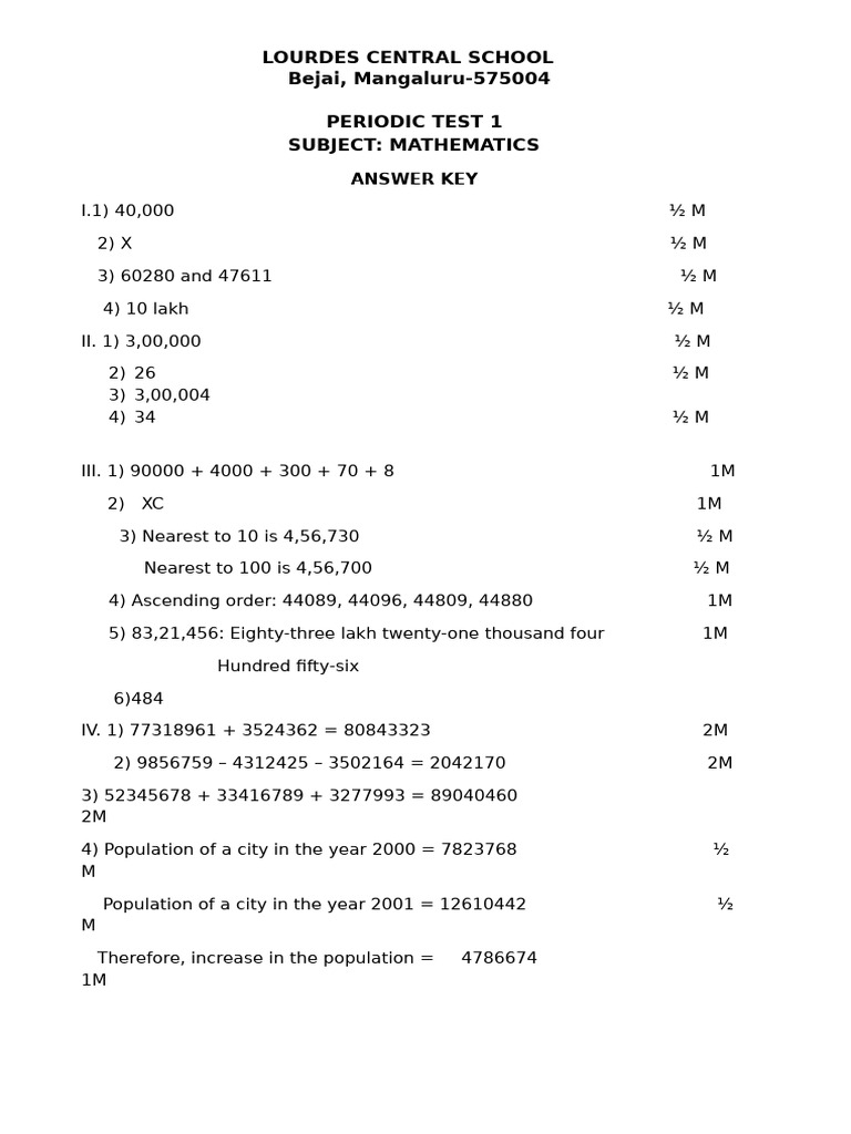 ANS KEY Grade V Mathematics | PDF