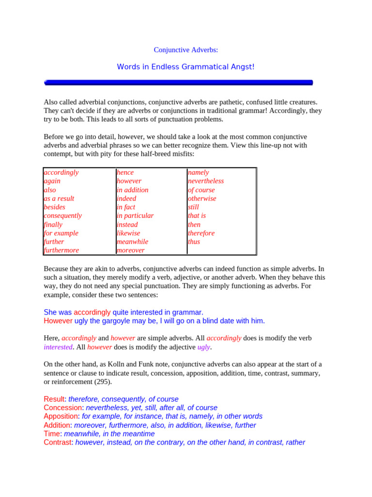 Conjunctive Adverbs | PDF | Adverb | Comma