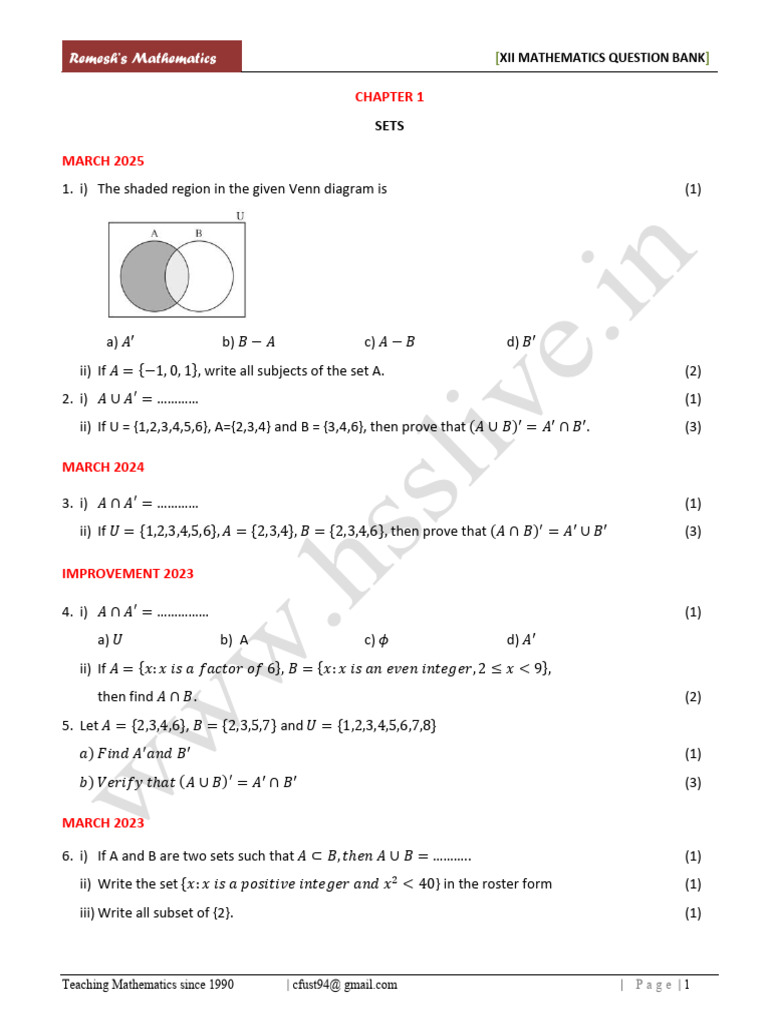 XII Mathematics Question Bank: Sets | PDF | Chess Theory | Chess