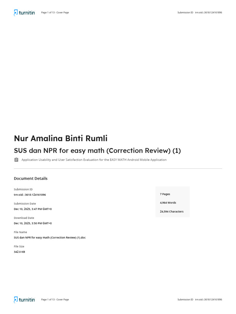 SUS Dan NPR For Easy Math | PDF | Usability | Questionnaire