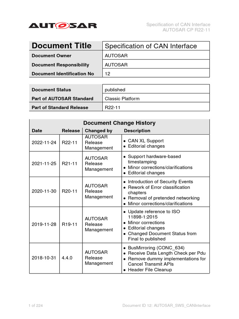 AUTOSAR CAN Interface Specification R22-11 | PDF | Interface (Computing ...