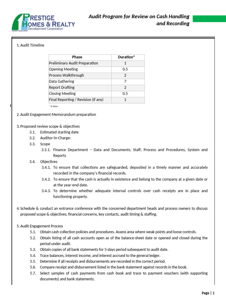 Cash Handling Audit Program Overview | PDF | Audit | Banks