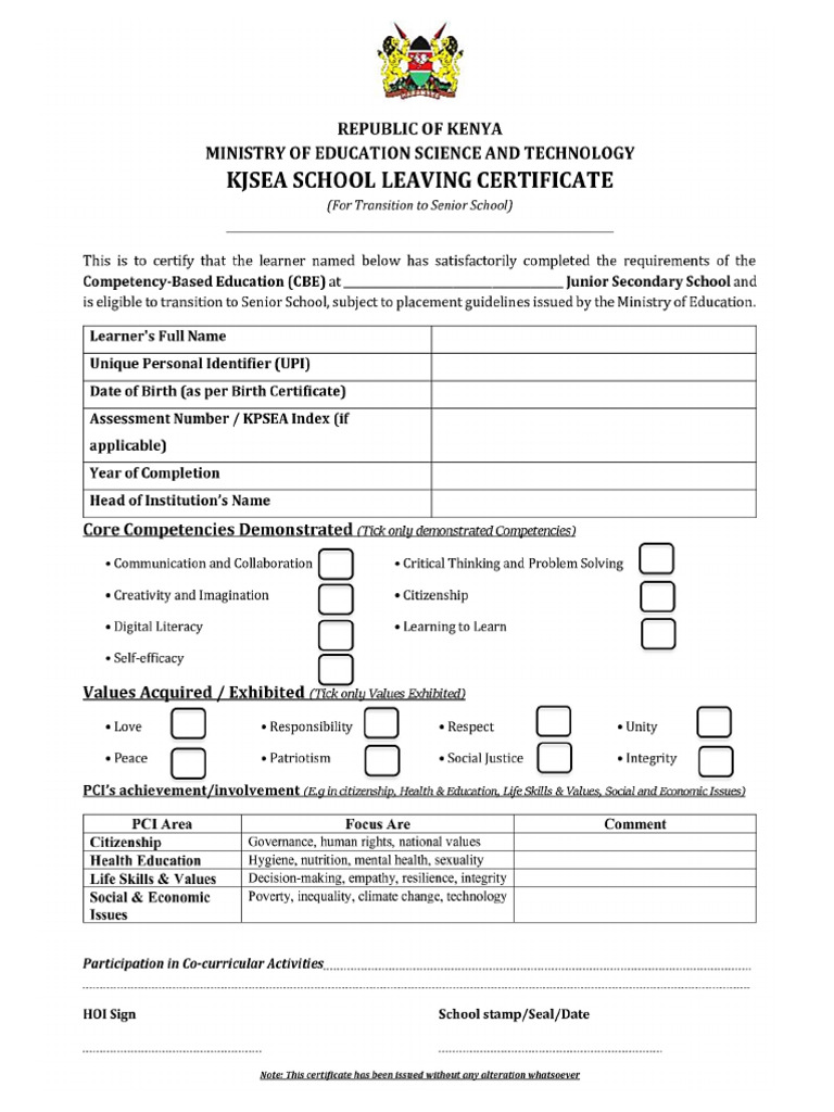 Kjsea Leaving Certificate | PDF
