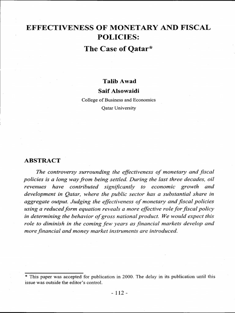 Effectiveness of Monetary and Fiscal Policies - The Case of Qatar | PDF ...