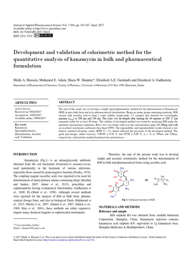 Colorimetric Method for Kanamycin Analysis | PDF | Spectrophotometry ...