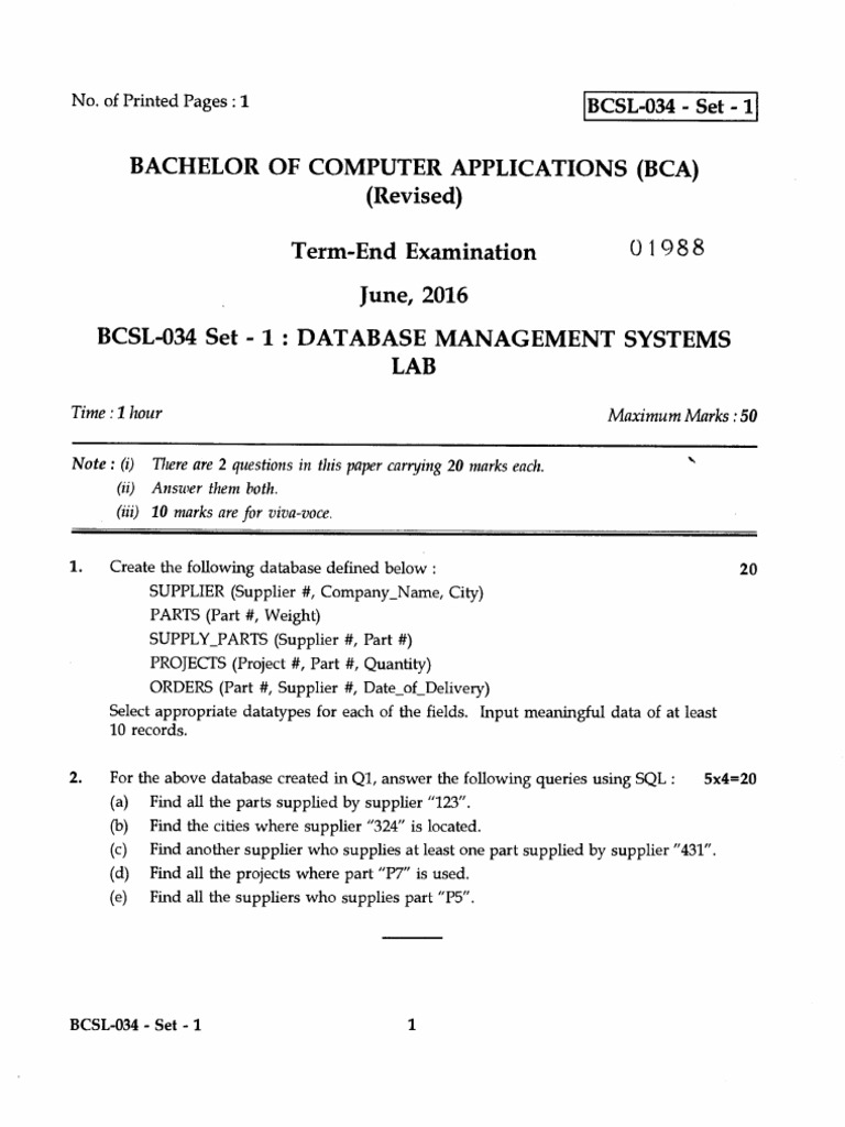 Database Management Systems Lab Exam | PDF | Databases | Information ...