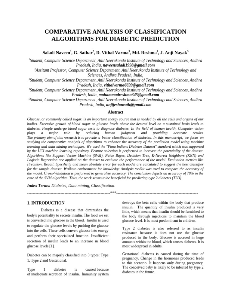 Diabetes Prediction Algorithm Comparison | PDF | Support Vector Machine ...