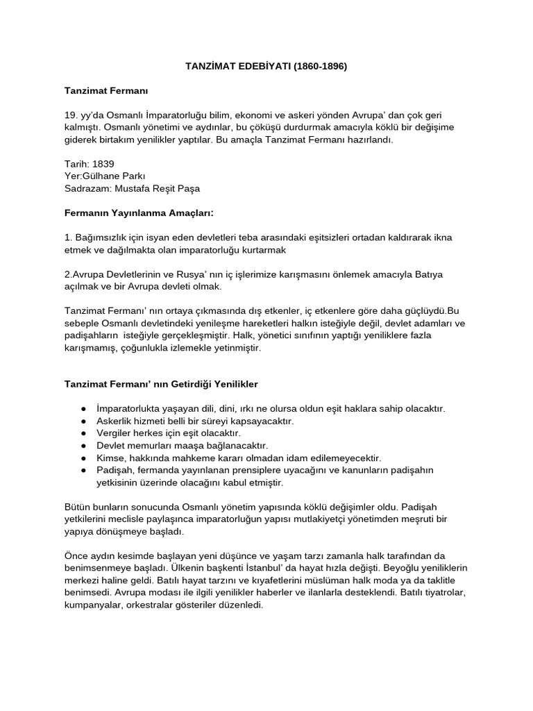 Tanzimat Edebiyatı - Nın Oluşumu | PDF
