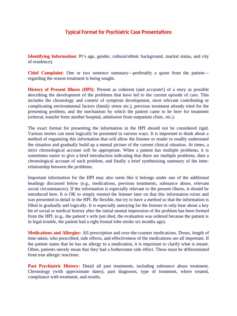 Psychiatric Case Presentation Format | PDF | Health Care ...