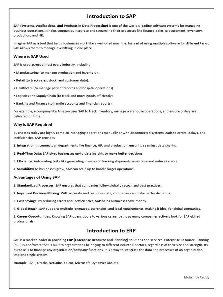 Overview of SAP and ERP Systems | PDF | Enterprise Resource Planning ...