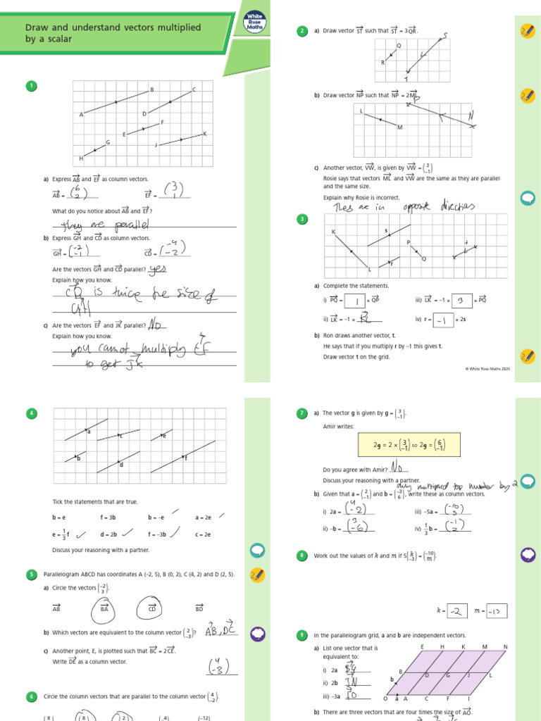 Y10 Spring Block 3 WO3 Draw and Understand Vectors Multiplied by A ...