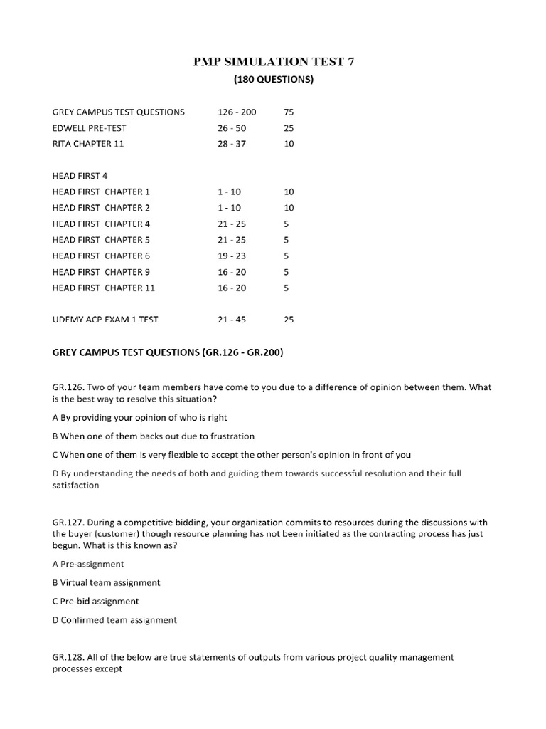 PMP Simulation Test 7 | PDF
