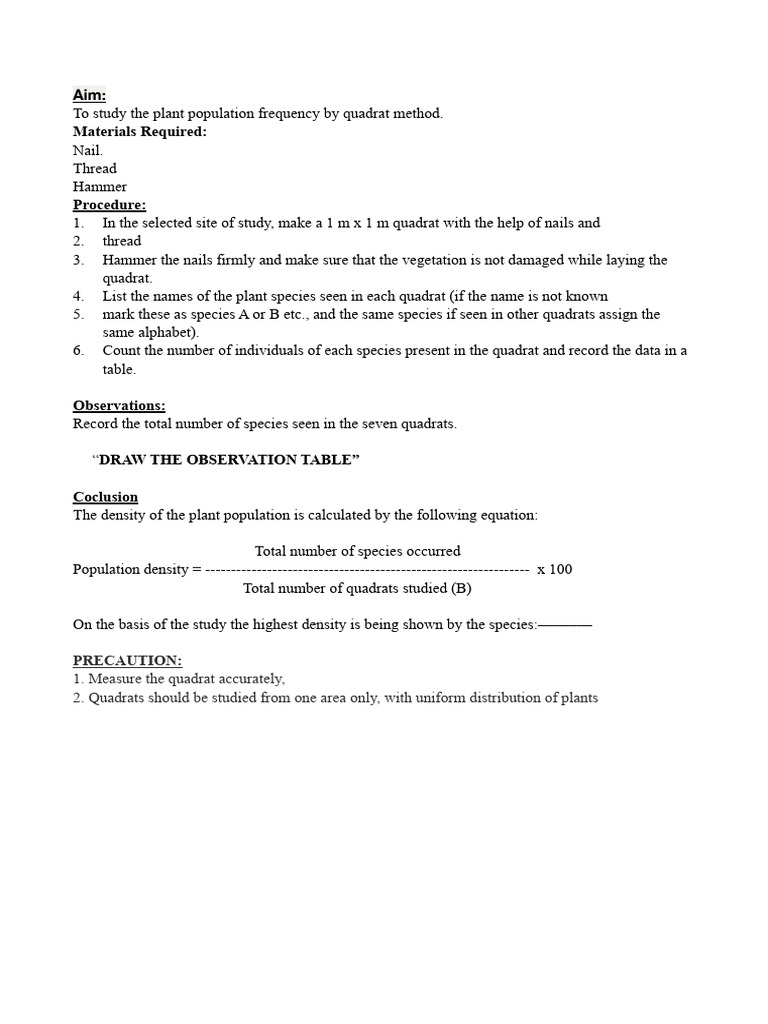 Quadrat Method for Plant Frequency Study | PDF | Population
