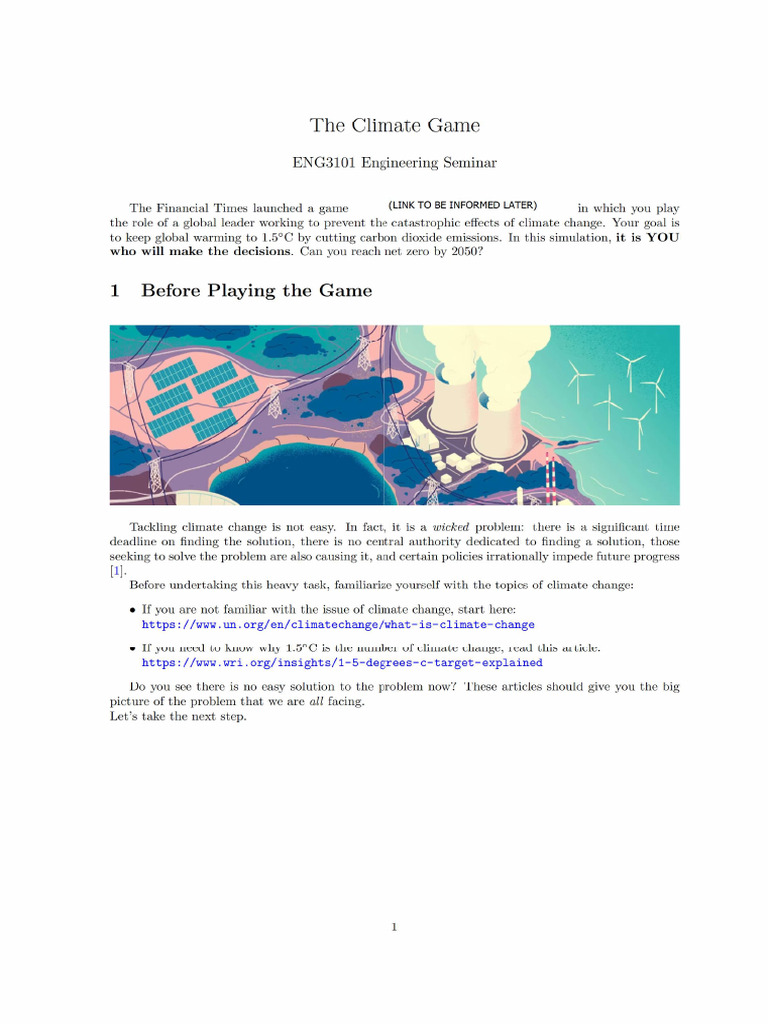ENG3101 - The Climate Change Game - Preliminary | PDF
