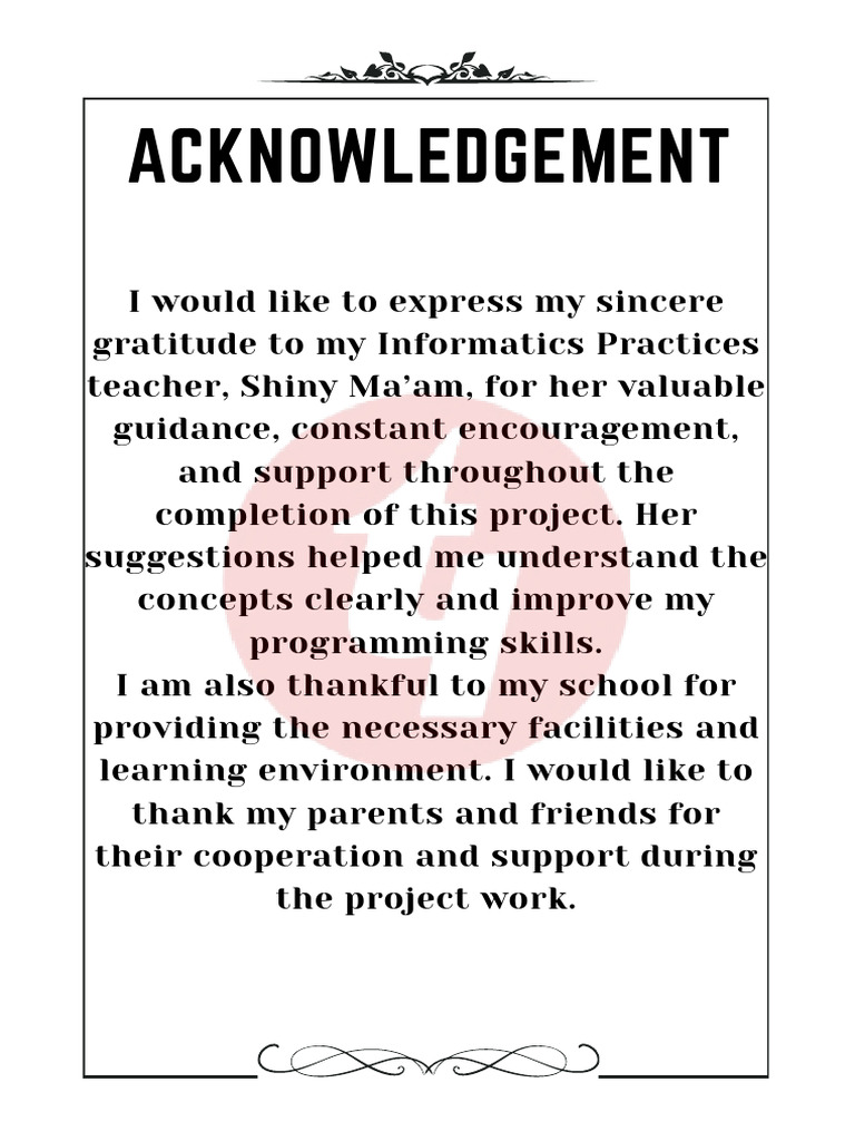 Acknowledgment of Project Support | PDF