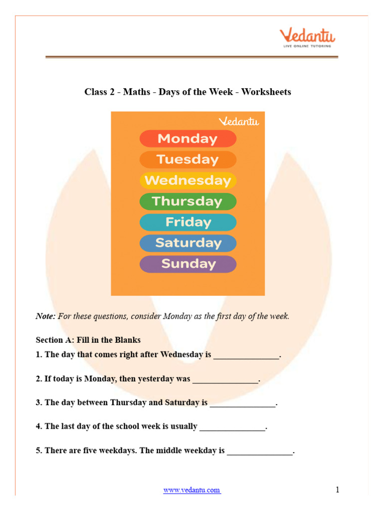 Maths Worksheets: Days of the Week | PDF | Workweek And Weekend
