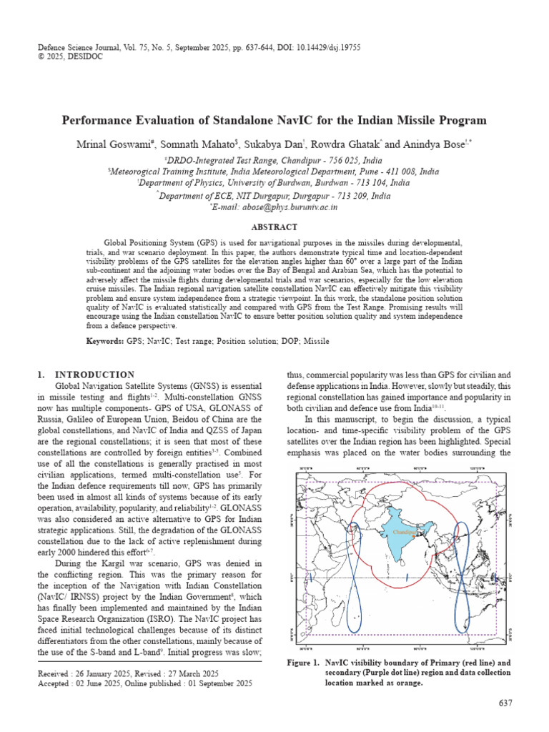 Performance Evaluation of Standalone Navic For The Indian Missile ...