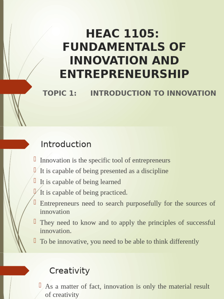 Innovation and Entrepreneurship Basics | PDF | Creativity | Innovation