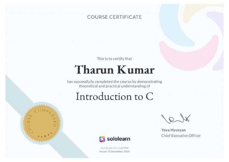 Tharun Kumar Solo Learn C Program | PDF
