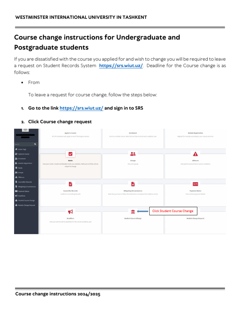 Course Change Instructions 2024/2025 | PDF