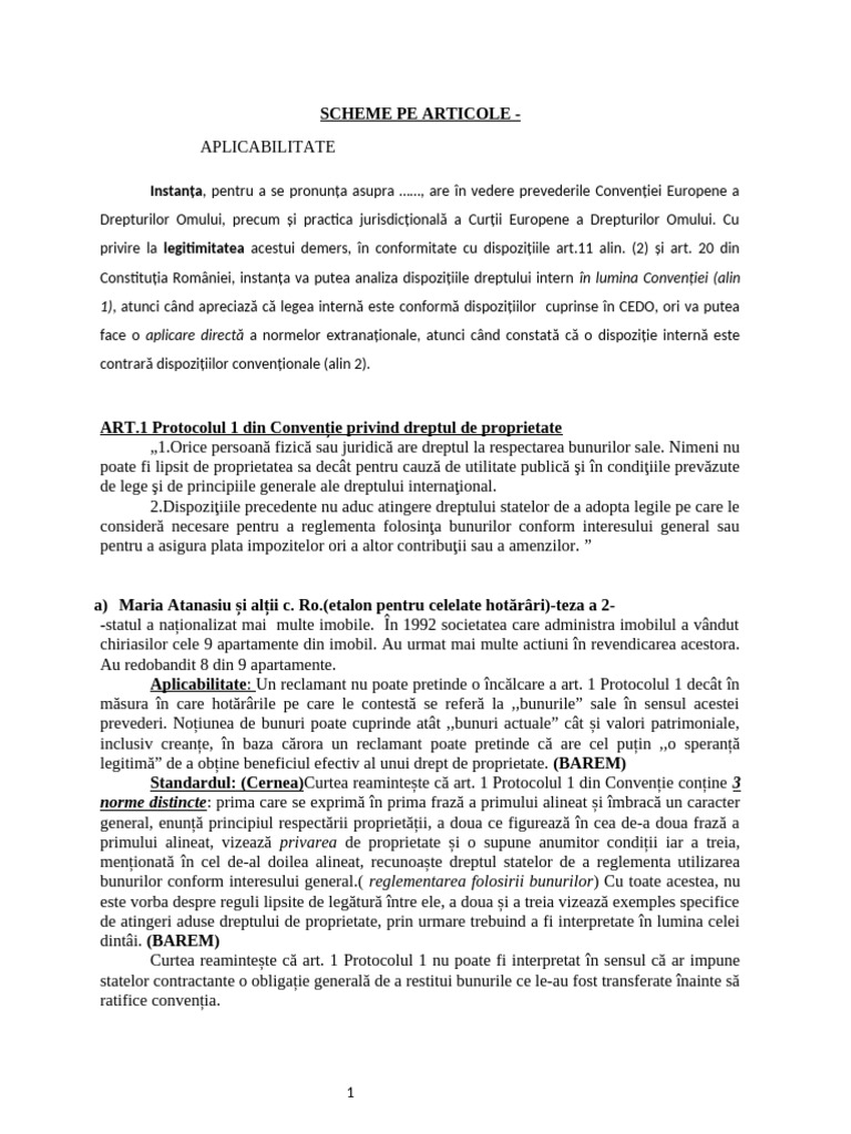Schemă - Toate Articolele (Include Standardele CEDO) | PDF