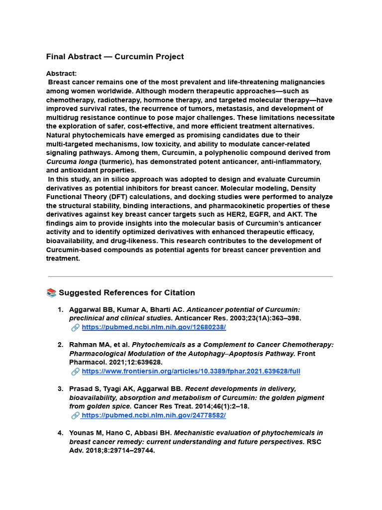 Final Abstract - Curcumin Project | PDF | Chemotherapy | Cancer