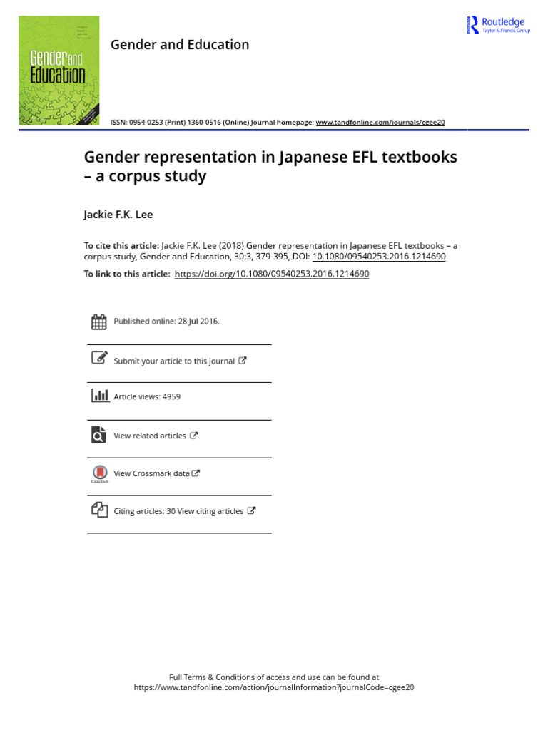 Gender Representation in Japanese EFL Textbooks | PDF | Grammatical ...