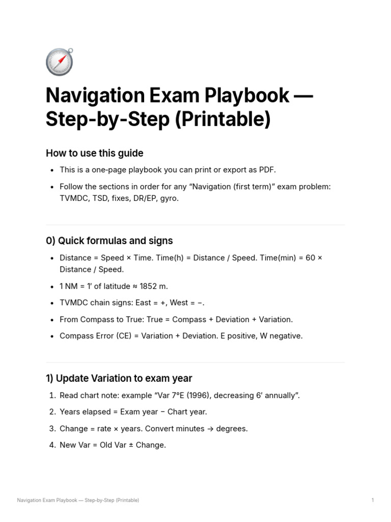Navigation Exam Playbook Guide | PDF | Navigation