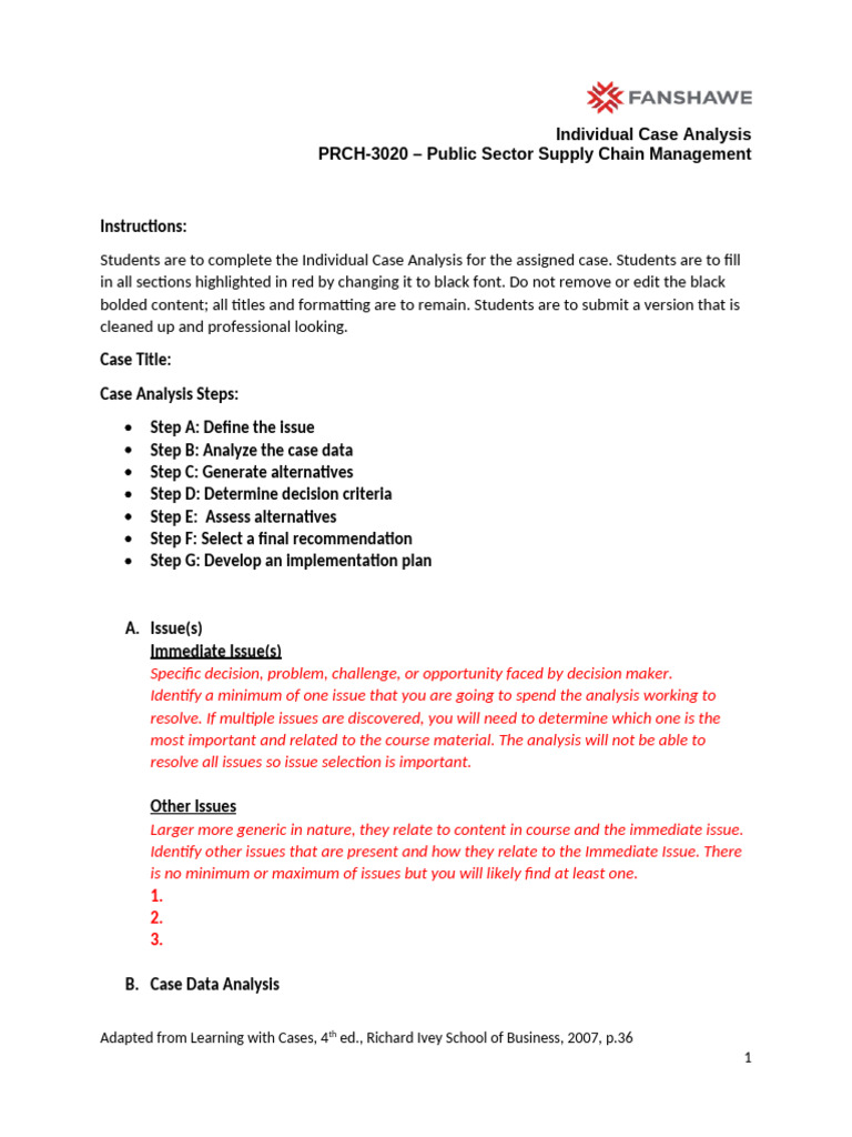 Individual Case Analysis | PDF | Supply Chain | Analysis